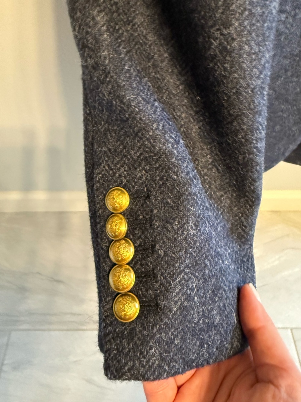 J. Crew Navy Herringbone Wool Blazer with Gold Buttons - Picture 5 of 14